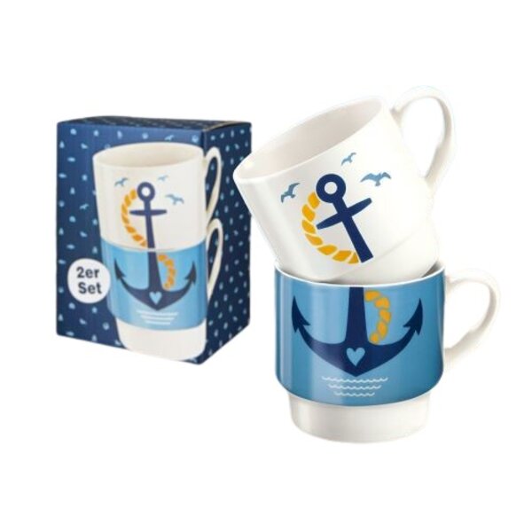 2er Set Stapeltassen mit Ankermotiv